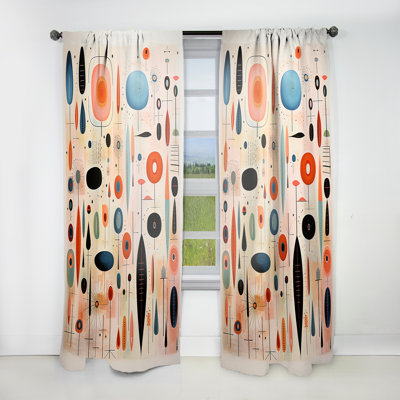 Kiawana Pink Blue Mid Century Whimsical Wonders II - Mid-Century Velvet Curtain - Room Darkening - 1 Panel