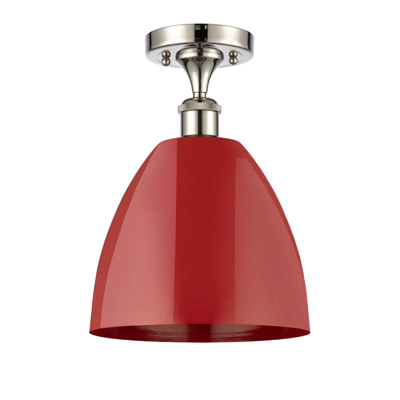 Plafonnier semi-encastré Crompond, Rouge, Nickel poli