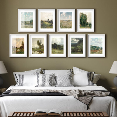 Framed Wall Art Collage Print Gallery Set, Watercolor Nature Landscapes Nature Wilderness Illustrations Modern Art Rustic Bohemian Ultra for Living Room, Office, Bedroom - 11"x14"x 9 White