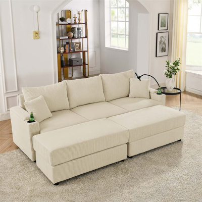 Canapé-lit polyvalent avec beaucoup de rangement et plusieurs accessoires pratiques, idéal pour un salon fonctionnel et confortable