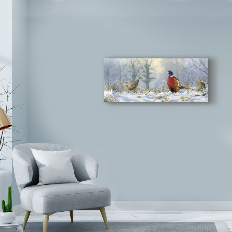 «Pheasants Acrylique» par Nigel Artingstall - reproduction d'art sur toile tendue, H 14 po x l 32 po x P 2 po