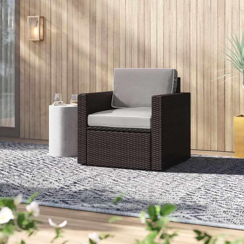 Chaise de terrasse en osier à assise profonde et coussins Arbedella, Gris