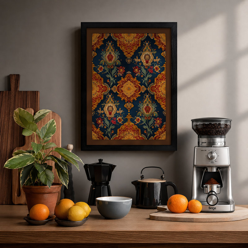 Persian Jewel Lattice Eclectic - Framed Print, A2 - 59.4 x 42.0 cm, Black