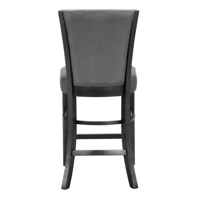 Chaise de salle à manger rembourrée grise à hauteur de comptoir - structure élégante au fini noir, 2 pièces avec revêtement et 2 pièces en bois