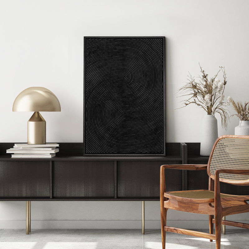 Impression sur toile, motif géométrique noir, vague abstraite, minimaliste, mid-century, H 36 po x l 24 po, Noir