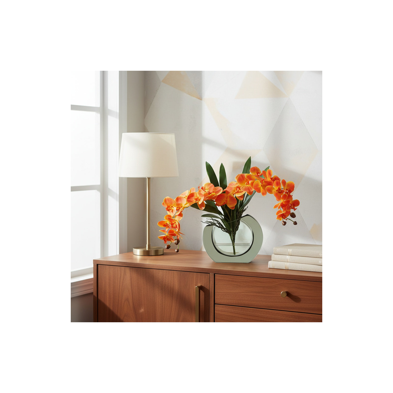 Orchid Floral Arrangement in Vase, Orange