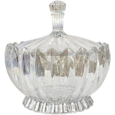 Elegant Glass Candy Jar With Lid - Decorative Storage Container For Sweets, Cookies, Nuts, And Snacks - Classic Design, Rainbow Glass, Perfect For Kitchen, Home, And Office