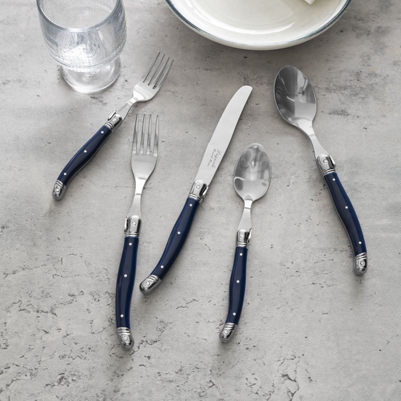 French Home Laguiole Connoisseur 20-Piece 18/10 Stainless-Steel Flatware Set With Handles, Navy