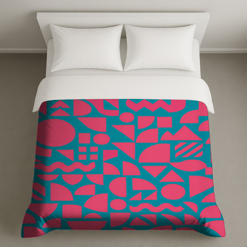 Housses de couette à formes géométriques rose et bleu sarcelle, King