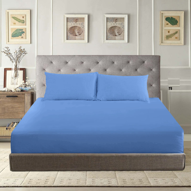 Angelka Microfiber Brushed Deep Fitted Bed Sheet, Sky Blue, Double (4'6)