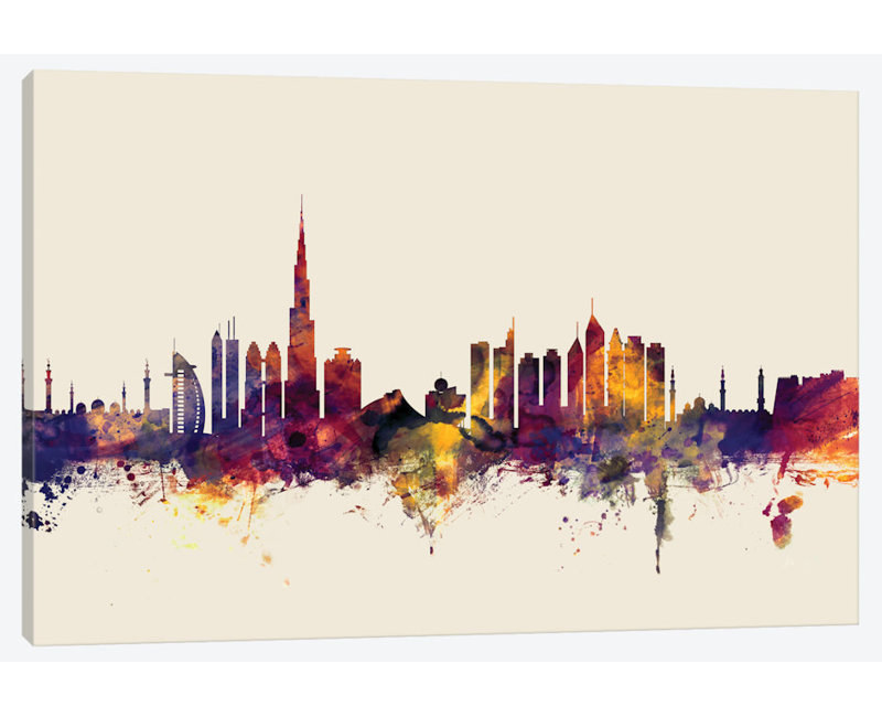 «Dubaï, EAU sur beige» par Michael Tompsett - Toile tendue avec châssis, H 8 po x l 12 po x P 0,75 po, Pas de tapis