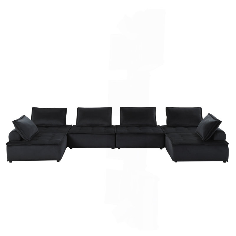 Canapé modulaire en forme de U 160 pouces en velours noir 6 places