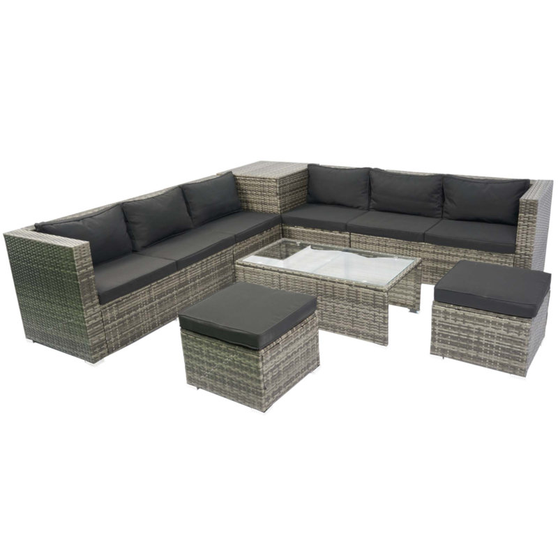 8-Piece Patio Sectional Wicker Rattan Outdoor Furniture Set with Storage and Comfortable Cushions