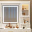 Grande coiffeuse avec miroir, 6 tiroirs et tablettes, bureau de commode