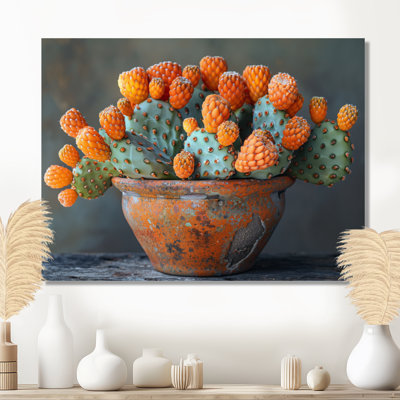 Photo monochrome orange et vert de Cactus dans un vase I - Cactus, art mural