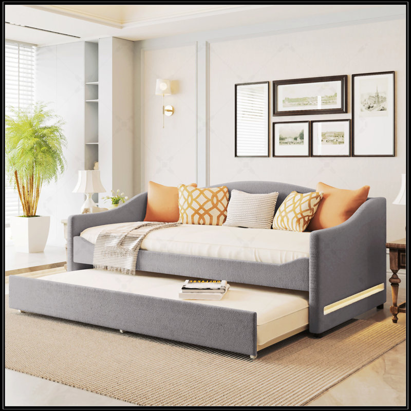 Teddy Fleece Upholstered Daybed With Light And Trundle, Twin