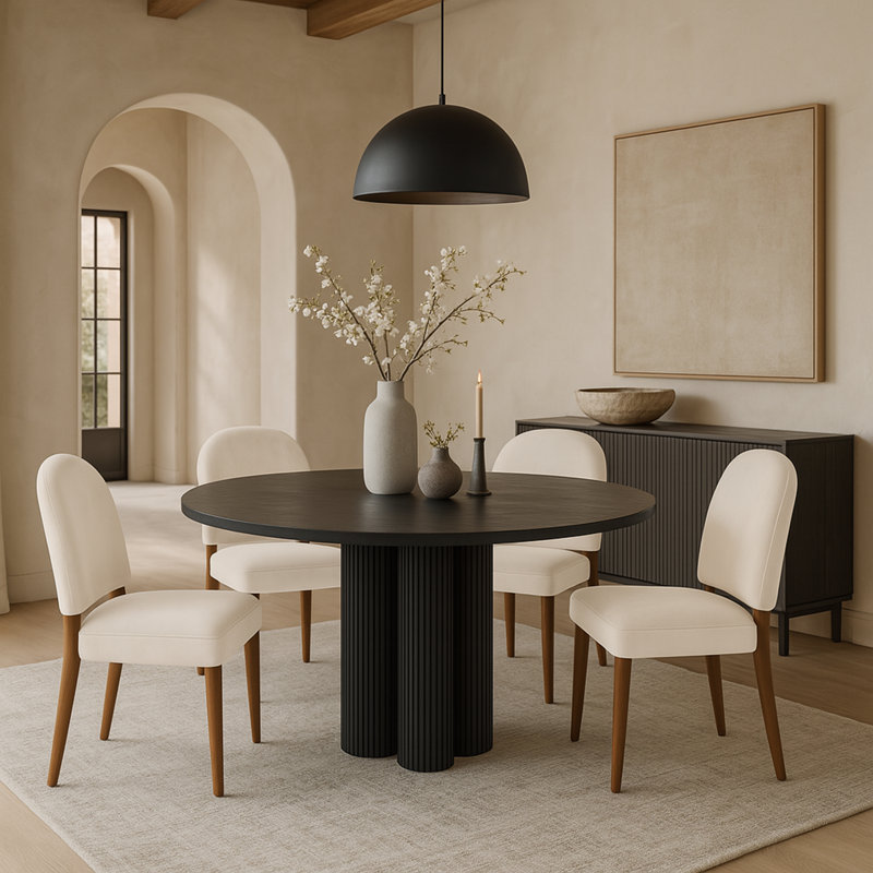 Chaise rembourrée Varinelle, Velours crème, Noyer