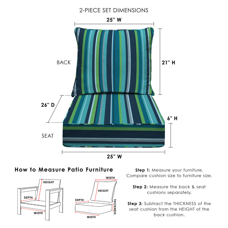 Outdoor Deep Seating Cushion Set – Comfortable, Durable, Weather-Resistant Design - Basics by Wayfair™, Turquoise Striped