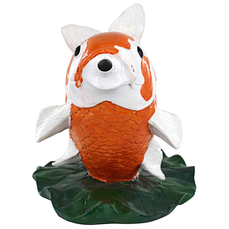 Hand-Painted Kohaku Koi Resin Garden Statue, 9.5"