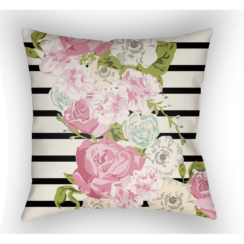 Lolita Pink Floral Striped 16" Square Indoor/Outdoor Pillow
