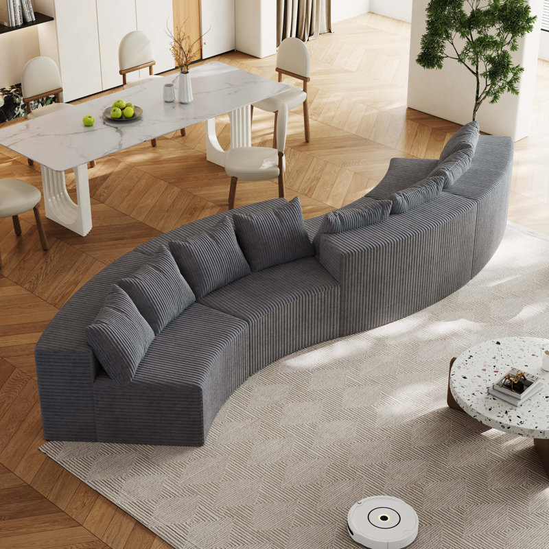 Canapé modulaire incurvé confortable avec plusieurs coussins, idéal pour diverses pièces, Gris