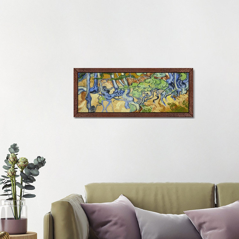 Tree-Roots by Vincent Van Gogh - Panoramic Painting on Canvas, 30.48 cm H x 91.44 cm W, Brown Floater Framed