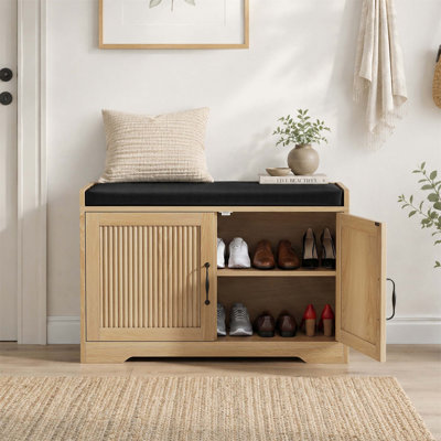 Banc à chaussures d'entrée de 80 cm avec double porte et revêtement confortable, idéal pour les corridors et les entrées : une solution de rangement durable et élégante.