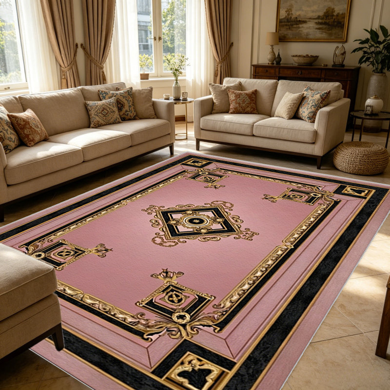 Pink European carpet-easy to clean, machine-washable, soft and comfortable; suitable for door mats, kitchens, living rooms, bedrooms, corridors, and laundry areas. Easy to clean, durable carpet for home decoration.