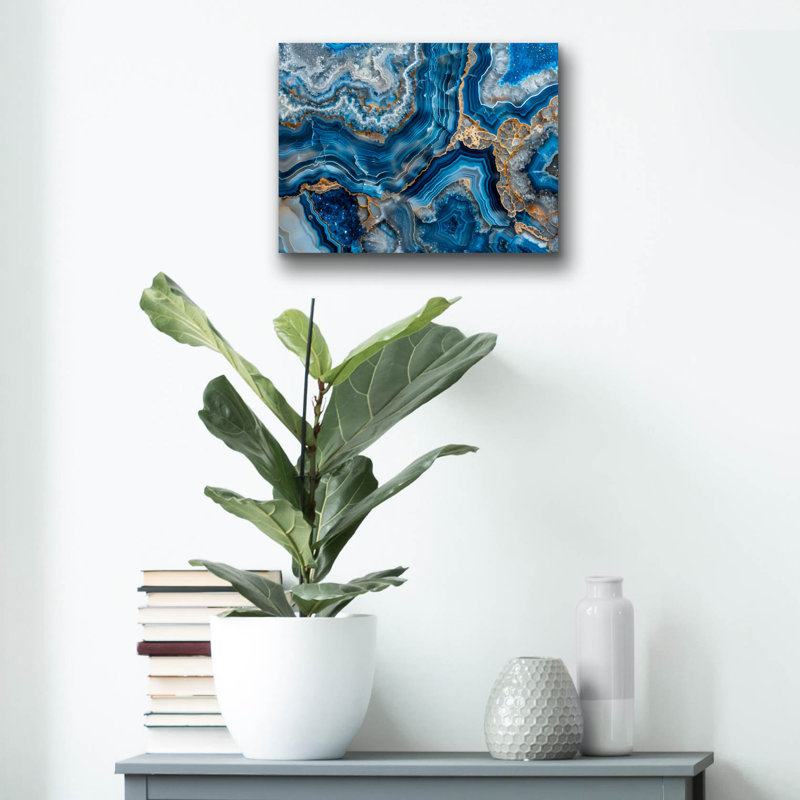 «Blue Crystals With Gold» par Svetlana Aleynikova, art mural en verre acrylique, H 12 po x l 16 po x P 0,13 po