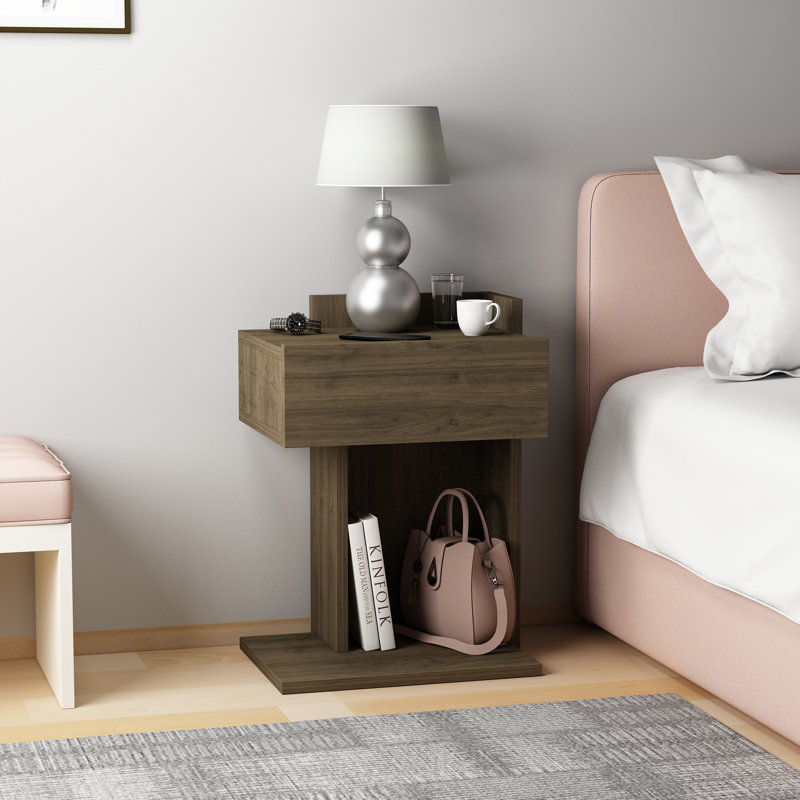 Rauha 41cm W Particle Board Bedside Table, Walnut