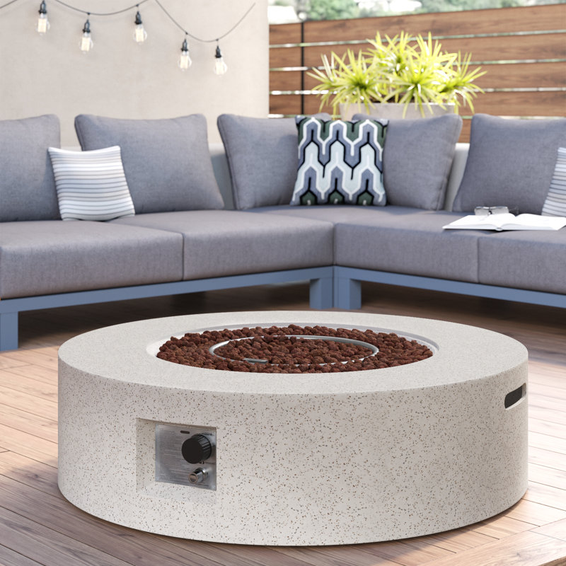 Table de foyer d'extérieur au propane en béton Borgia, Blanc terrazzo