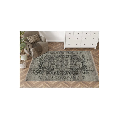 Tapis décoratif rétro à motifs traditionnels gris et beige