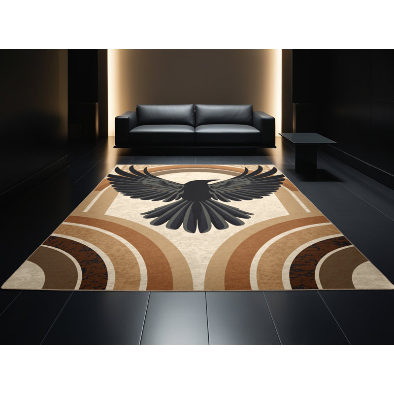 Tapis brun foncé et beige lavable à la machine Pittman Morrigan, 5 x 7