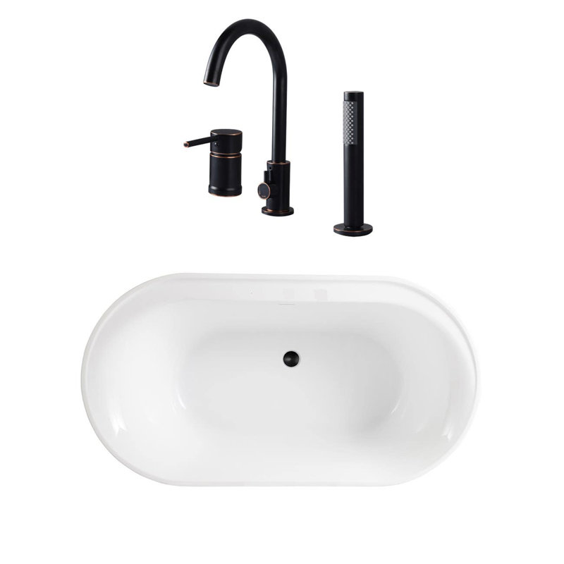 66" x 33" Freestanding Acrylic Bathtub with Faucet, Oil Rubbed Bronze