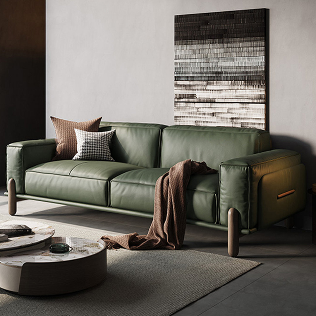 Genuine Leather Loveseat Green Sofa Couch