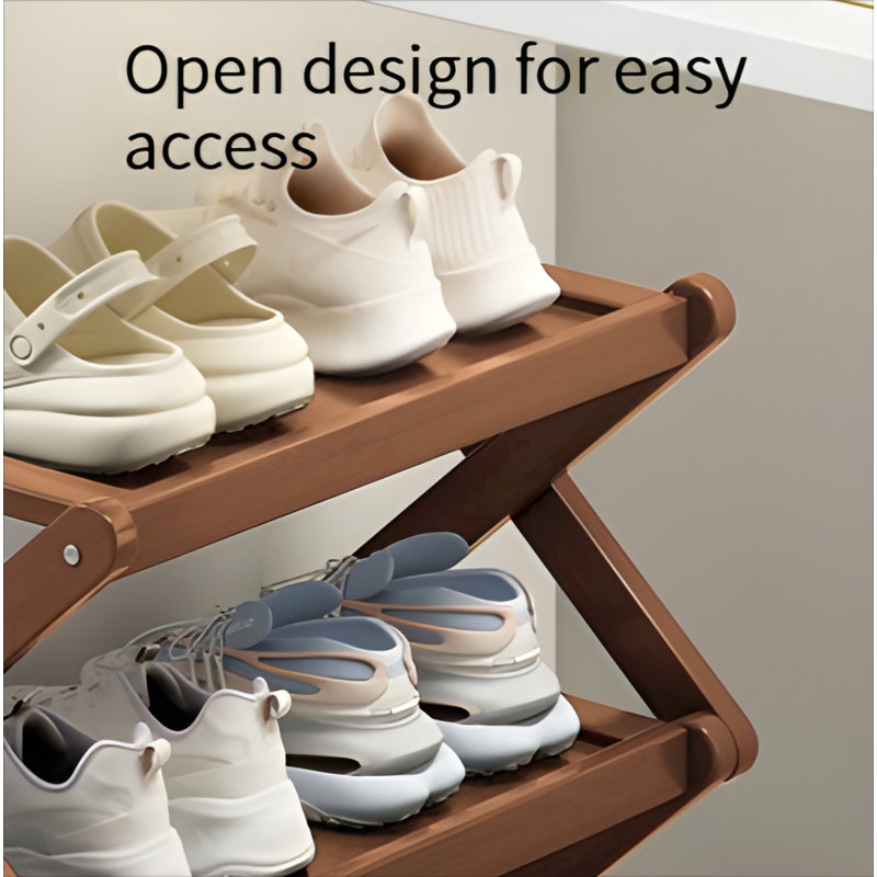 Foldable Under-Desk Shoe Rack - Chinese Retro Style Multi-Layer Space-Saving Storage Shelf, Easy Pull-Out Design