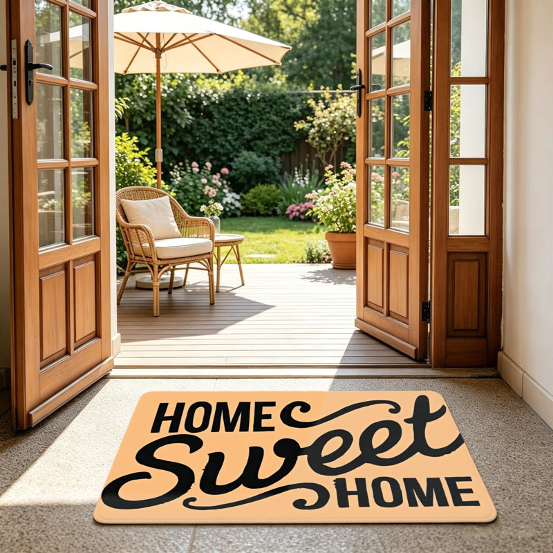 Home Sweet Home Calligraphy Doormat, 24 x 36 inch, for Entrance Porch, Orange & Black