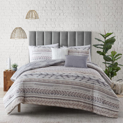 Ensemble d'édredon réversible 5 pièces Mudd, 1 courtepointe, 2 coussins, 2 taies décoratives, ensemble d'édredon en microfibre double / grand, neutre tribal