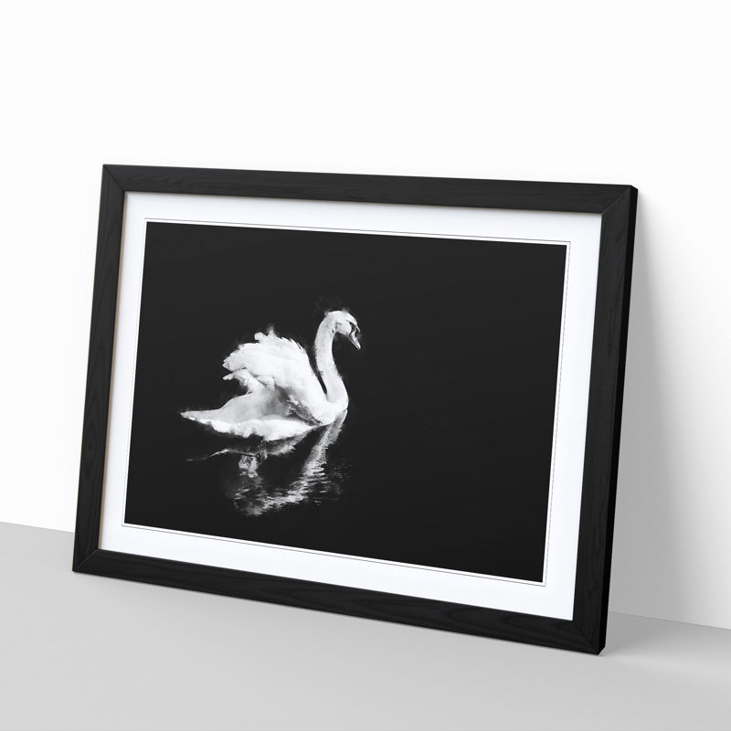 Swan - Picture Frame Painting Print, 33cm H x 45cm W x 2cm D, Black Framed