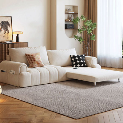 Canapé-lit modulaire en polyester blanc crème avec rangement