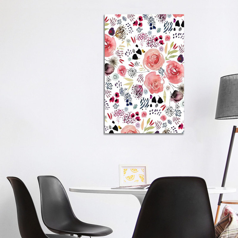 Floral Red and Blue 1 Piece Wrapped Canvas Wall Art, 66.04 cm H x 45.72 cm W x 1.91 cm D