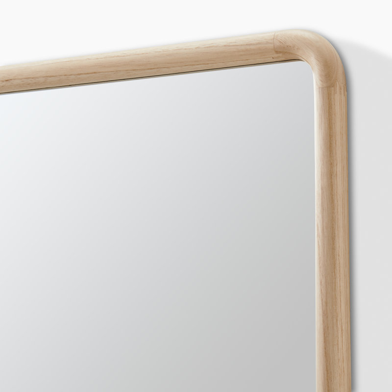 Rowella Solid Wood Hallway Wall Rectangle Mirror - Simple Mid Century Design, 120cm x 80cm, Oak
