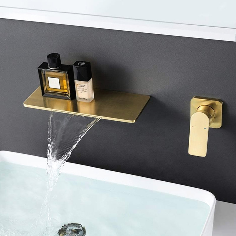 Brushed Gold Waterfall Faucet For Bathroom Sinks - Manufactured With Brass Durability Single Operation Effortless Water Regulation To Utilize Space Efficiently And Improve Style Sink In Dazzling
