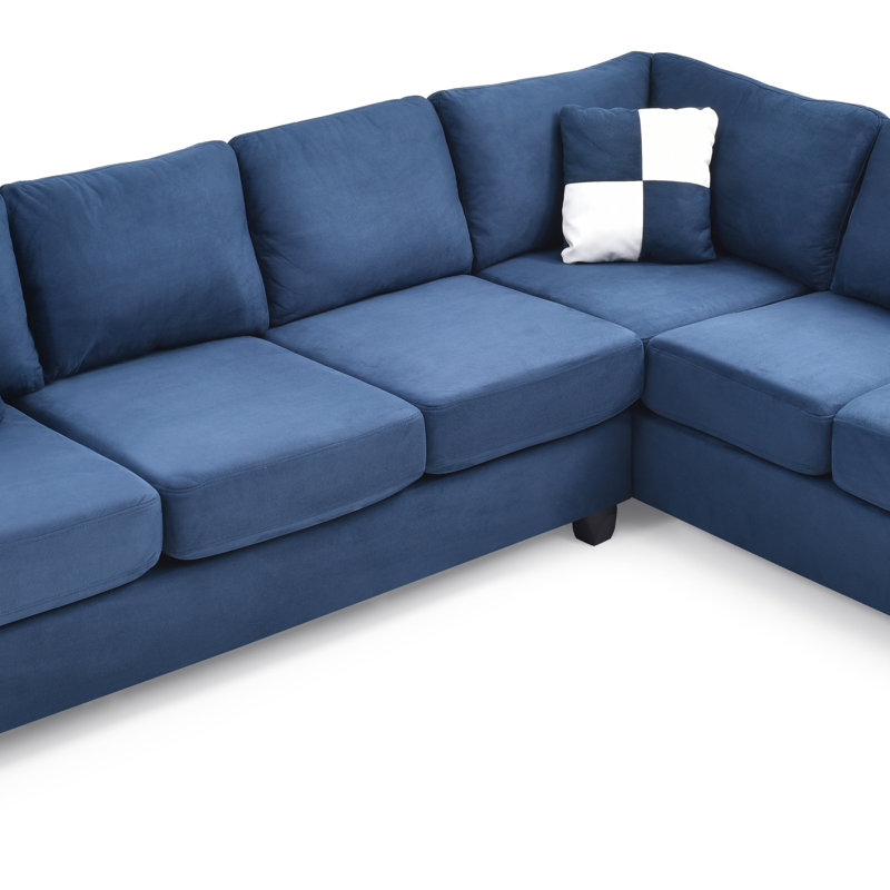 Canapé modulaire Malone G647B-SC (sans repose-pieds), Microfibre bleu marine, Orienté à droite