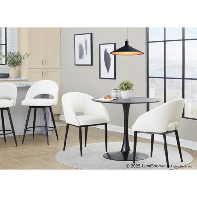 Tabouret de bar à hauteur fixe en métal noir et similicuir blanc avec repose-pieds carré - ensemble de 2