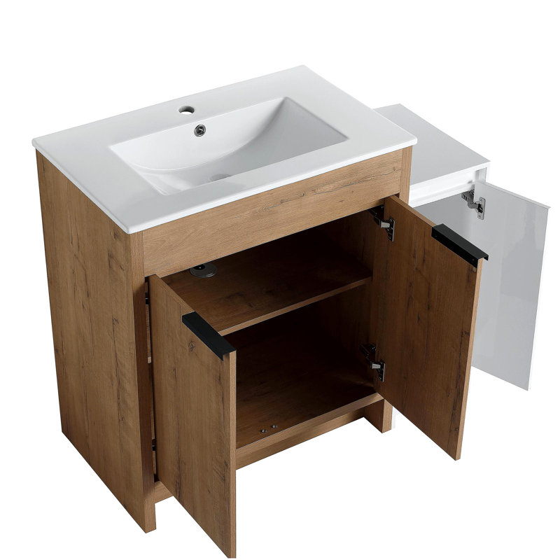 Meuble-lavabo autoportant de 42 po avec lavabo en céramique et armoires de rangement, porte à fermeture douce, armoire combinée 02430IMO + 0312, ensemble KD