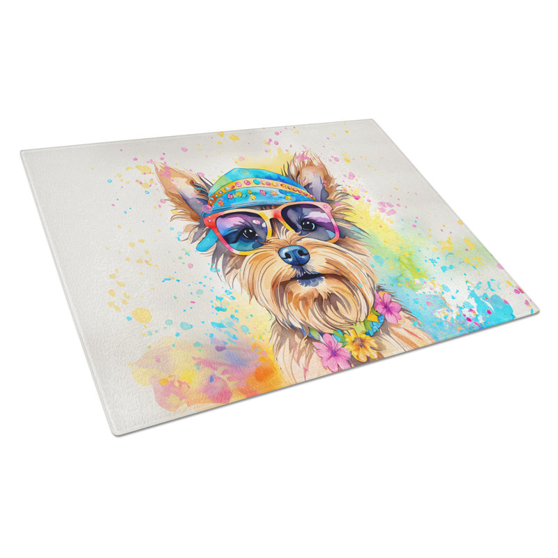 Yorkshire Terrier Hippie Dawg Glass Cutting Board Large