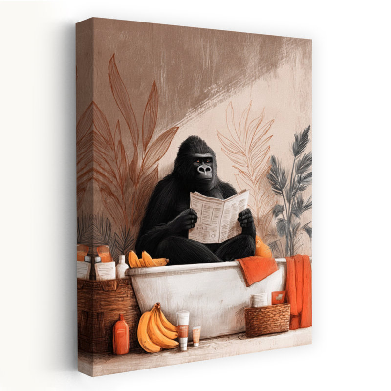 «Gorilla In Bathtube 1», art mural singe gorille contemporain, H 36 po x l 24 po