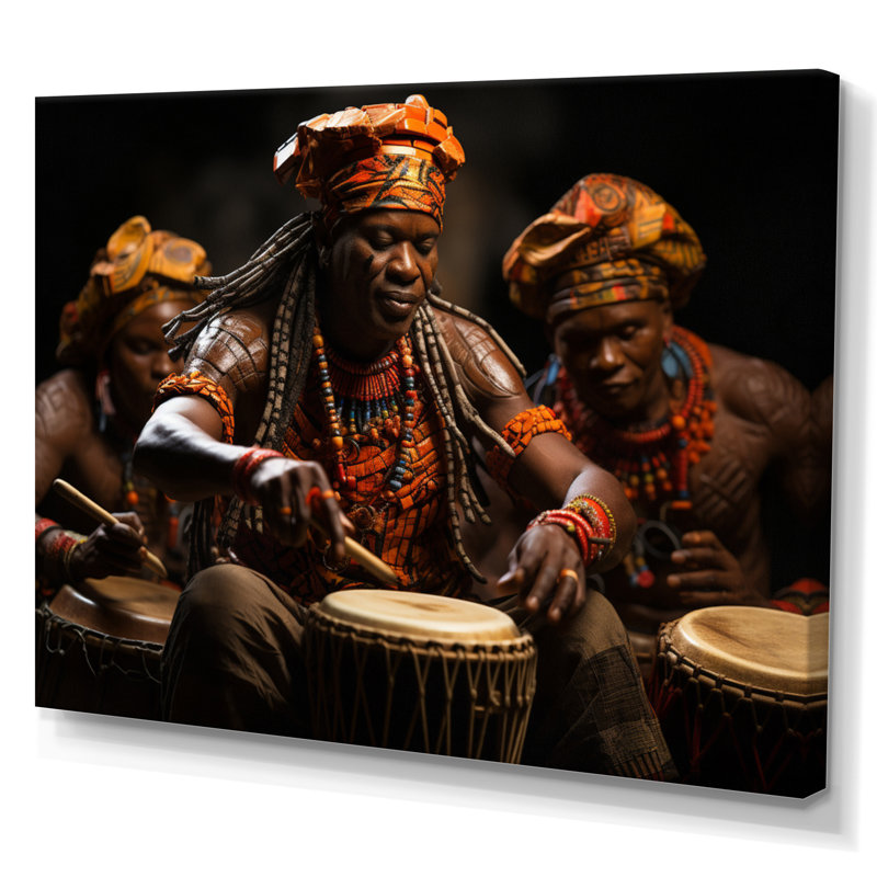 Tambour africain rythmique II - art mural africain, H 16 po x l 32 po x P 1 po, Toile tendue