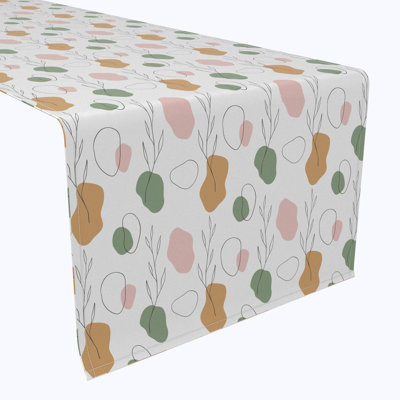 Table Runner, 100% Cotton, 16X108", Drawn Leaves & Dots
